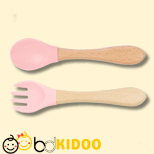 Premium Wooden & Silicone Spoon & Fork Set for Babies