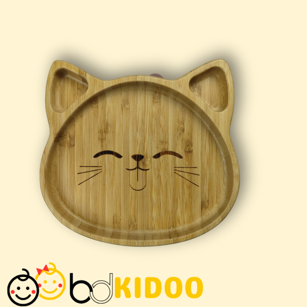 Premium cat shape Bamboo Baby Plate with Silicone Suction Base